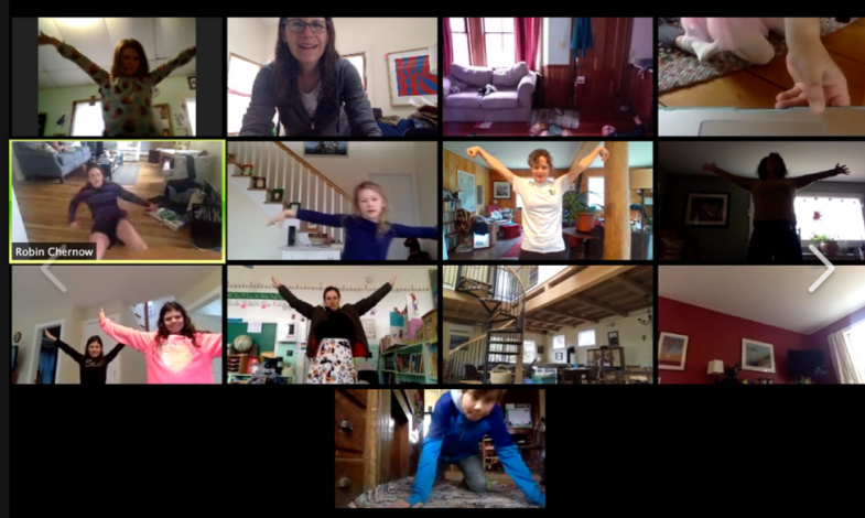 Morning exercises with everyone logging in from home 