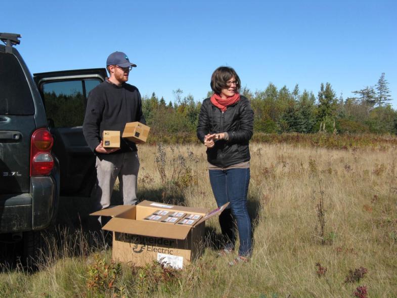 Ben Algeo and Suzanne MacDonald unload LEDs