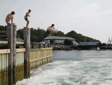 Dock jumping is a favorite summer activity on Long Island.