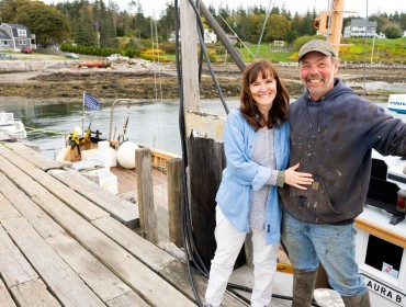 Amy and Andy Barstow on the dock of Monhegan Boat Lines. 