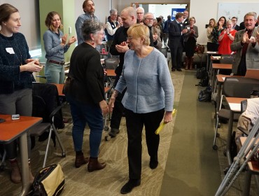 Gov. Janet Mills arrives at energy conference