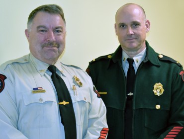 Col. Jon Cornish, left, has retired after 34 years with the Maine Marine Patrol. Stepping into the patrol’s top spot is Jay Carroll, who became colonel on April 1. PHOTO: COURTESY DEPARTMENT OF MARINE RESOURCES