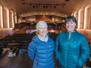 Janet McMahon, left, president of the Waldo Theatre’s board of directors, and Keri Lupien, board vice president. Lupien said the effort is a restoration, not a renovation. 