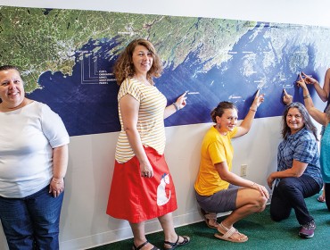 One-room school teachers who participate in the Teaching and Learning Collaborative: from left, Michelle Carvalho (Cuttyhunk), Mandy Metrano (Monhegan), Marcela Carroll (Isle au Haut), Laura Venger (Frenchboro), and Jan Keiper and Haley Estabrook (Cranber