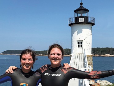 Molly and Alison prepare to swim