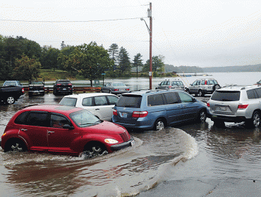 The town parking lot after a storm surge in 2015.