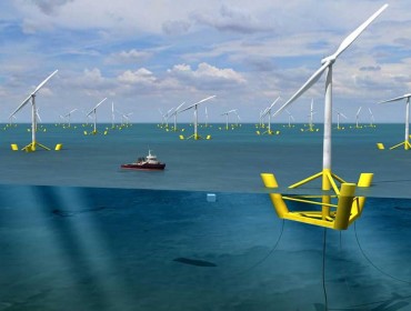 Floating wind turbines illustrated in one design.