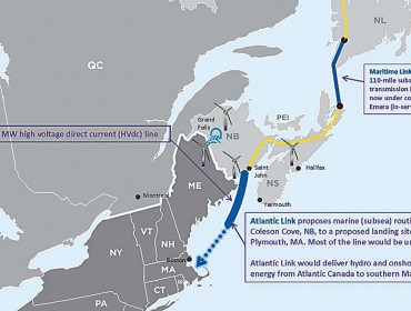 Map showing route of undersea cable.