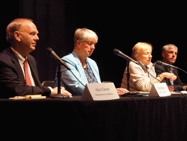 From left: Alan Caron, Terry Hayes, Janet Mills, and Shawn Moody, candidates for governor.