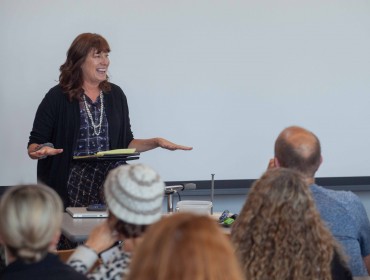 Maine DOE Commissioner Pender Makin speaks to local educators at the 2019 Island Teachers Conference.