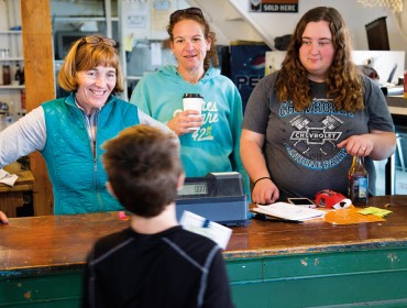 From left, Kathy Morton, one of the owners of the Harbor Gawker, along with her daughter, Amanda Roberts, and her granddaughter, Brianna Bartlett. The family talk with Cody Roberts, Morton's grandson.