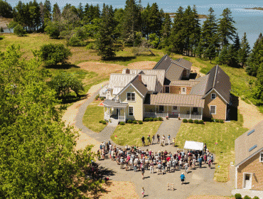 The view from a drone of the Southern Harbor House on North Haven.