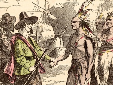 Natives greet settlers.