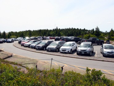 Parking spaces full at the top of Cadillac Mountain.