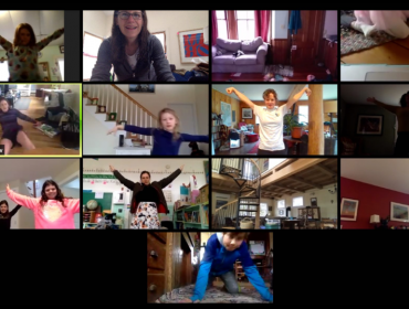 Morning exercises with everyone logging in from home 