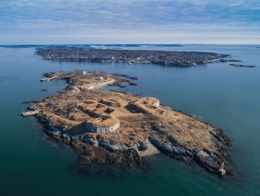 An aerial view of House Island in Casco Bay.