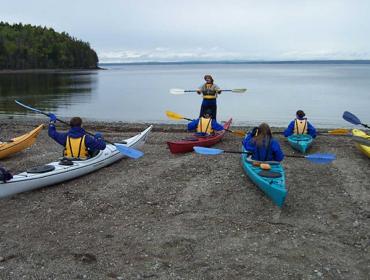 Beginner class starts on shore.