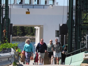 Passengers disembark from the Islesboro ferry in Lincolnville Beach.