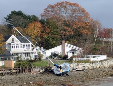 A sailboat that broke free during the Oct. 30 story on the shore in Belfast.