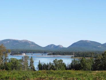 A view of Mount Desert Island and Acadia National Park from Great Cranberry Island.