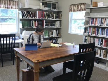 A patron takes advantage of the high speed Internet at Waldoboro Library.