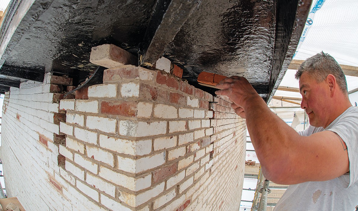 Placing the bricks.