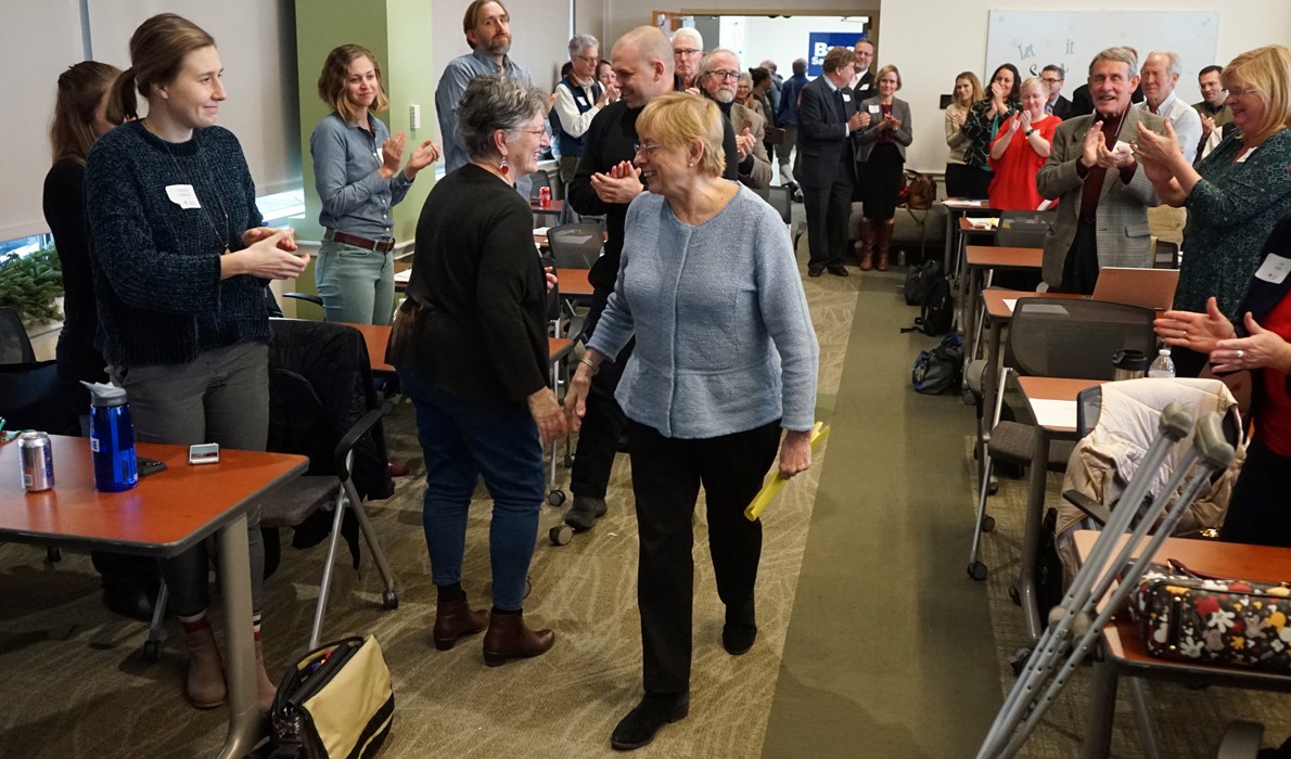 Gov. Janet Mills arrives at energy conference