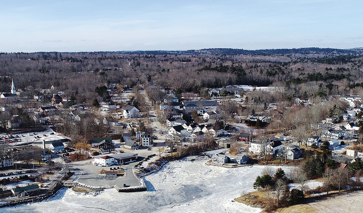 Blue Hill village in aerial view