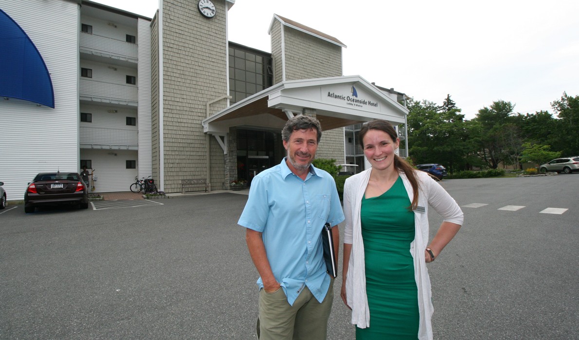 Witham Family Hotels CEO David Witham, seen here at one of his Bar Harbor hotels with HR Director Isabelle Legault, has proposed employee dormitory zoning as an innovative way to house seasonal employees. PHOTO: LAURIE SCHREIBER 