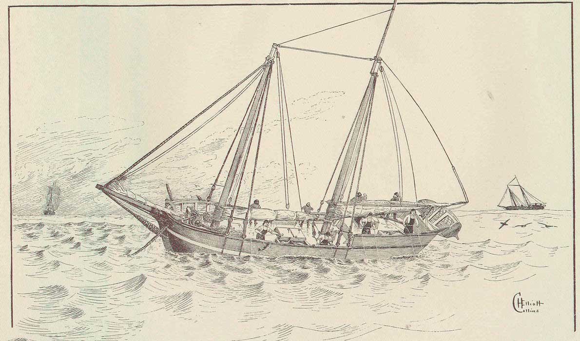 An illustration of a cod schooner at sea in the mid 1800s. IMAGE COURTESY MAINE HISTORIC PRESERVATION COMMISSION