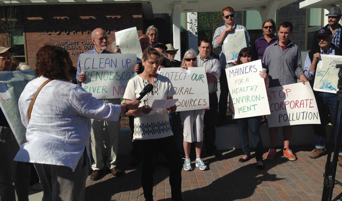 Protestors outside the Bangor federal building in June.