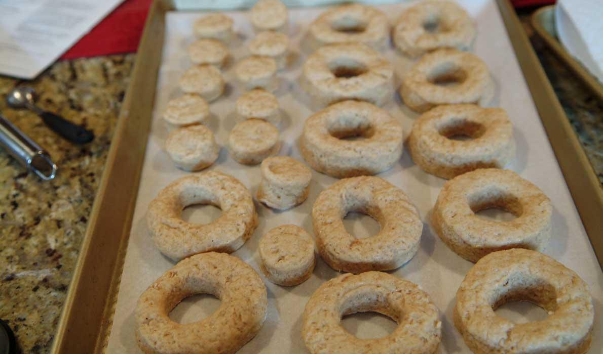 doughnuts on baking sheet