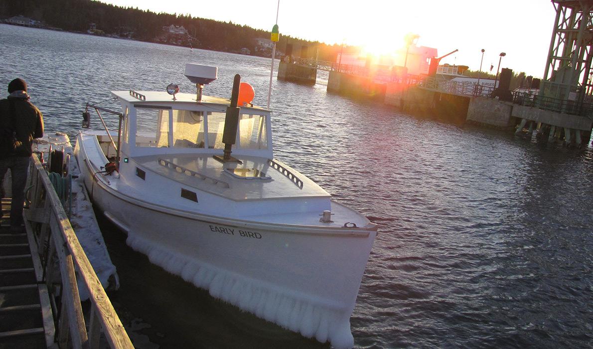 Lobster boat iced up in the Fox Islands Thoroughfare