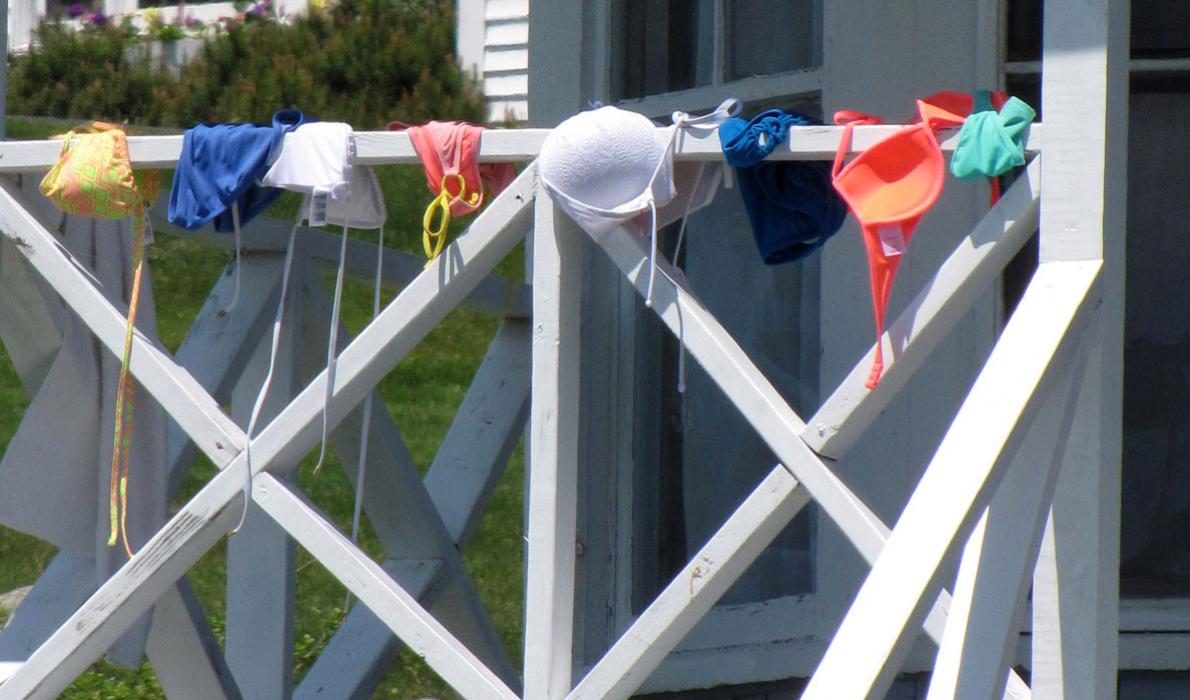 Bathing suits drying on Peaks Island.