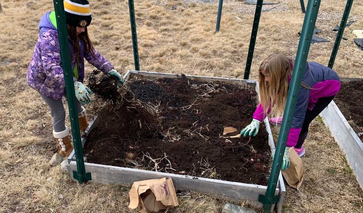 tudents on Frenchboro add soil amendments to their garden plot. PHOTO: COURTESY LAURA VENGER