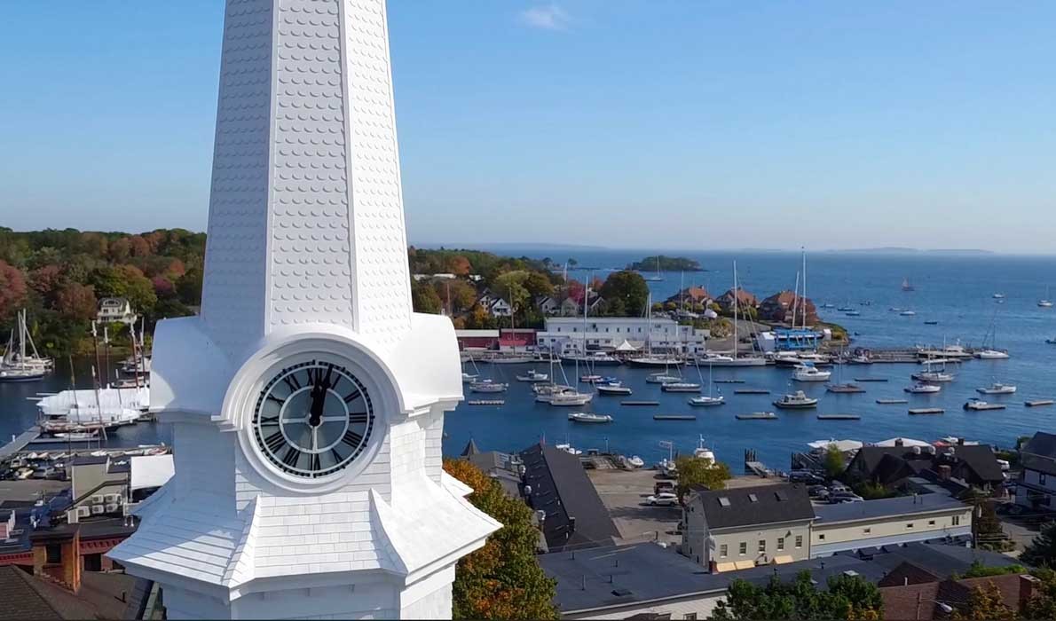  A view from the new Chestnut Street Baptist Church steeple in Camden, fabricated by Lyman-Morse Technologies. PHOTO: COURTESY LYMAN-MORSE