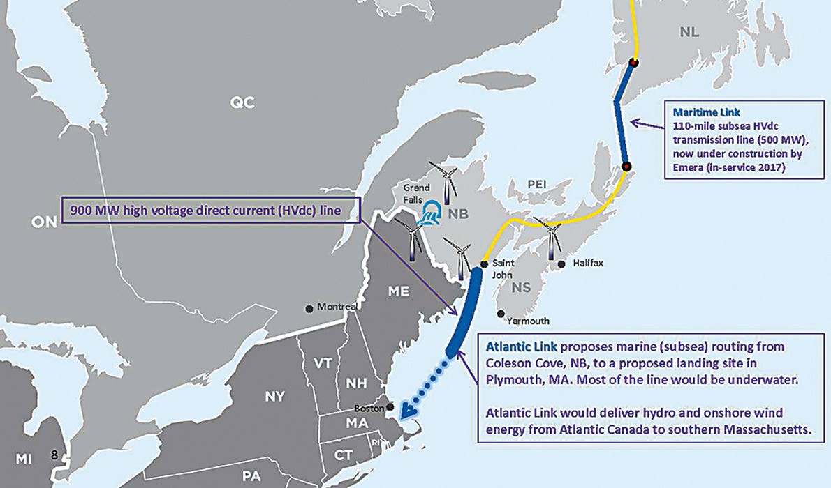 Map showing route of undersea cable.