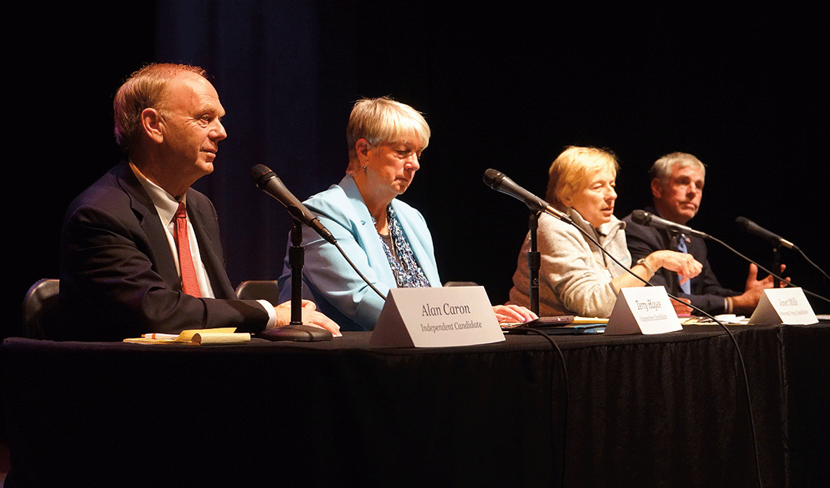 From left: Alan Caron, Terry Hayes, Janet Mills, and Shawn Moody, candidates for governor.