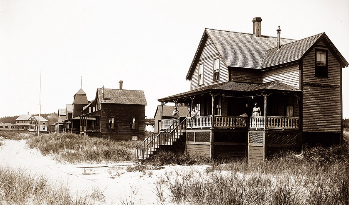 Cottages at Popham Beach, early 20th century.