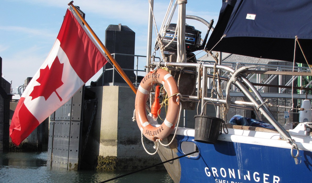 Canadian flagged sailboat