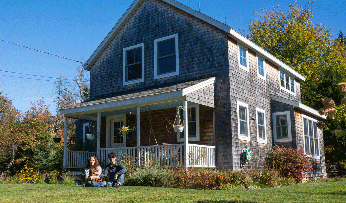 The author and her husband, Bill Trevaskis, in front of their home on North Haven.