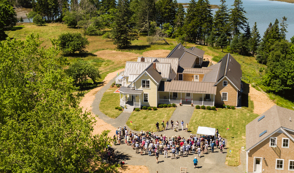 The view from a drone of the Southern Harbor House on North Haven.