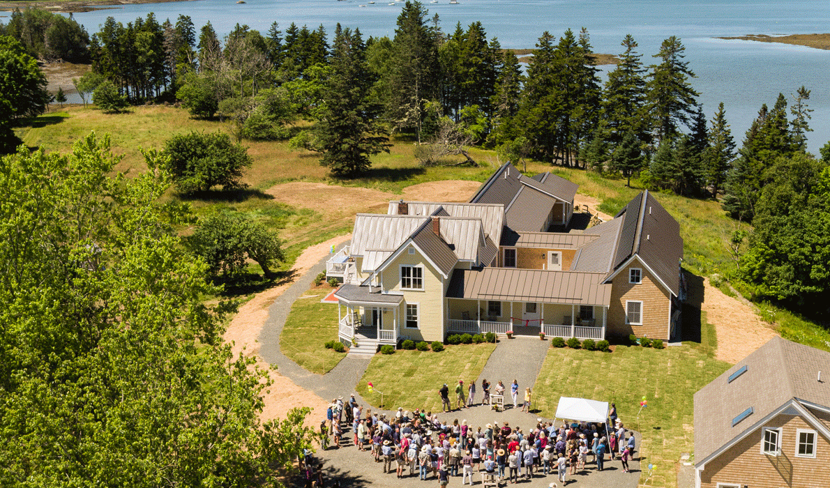 A drone view of the ribbon-cutting ceremony.