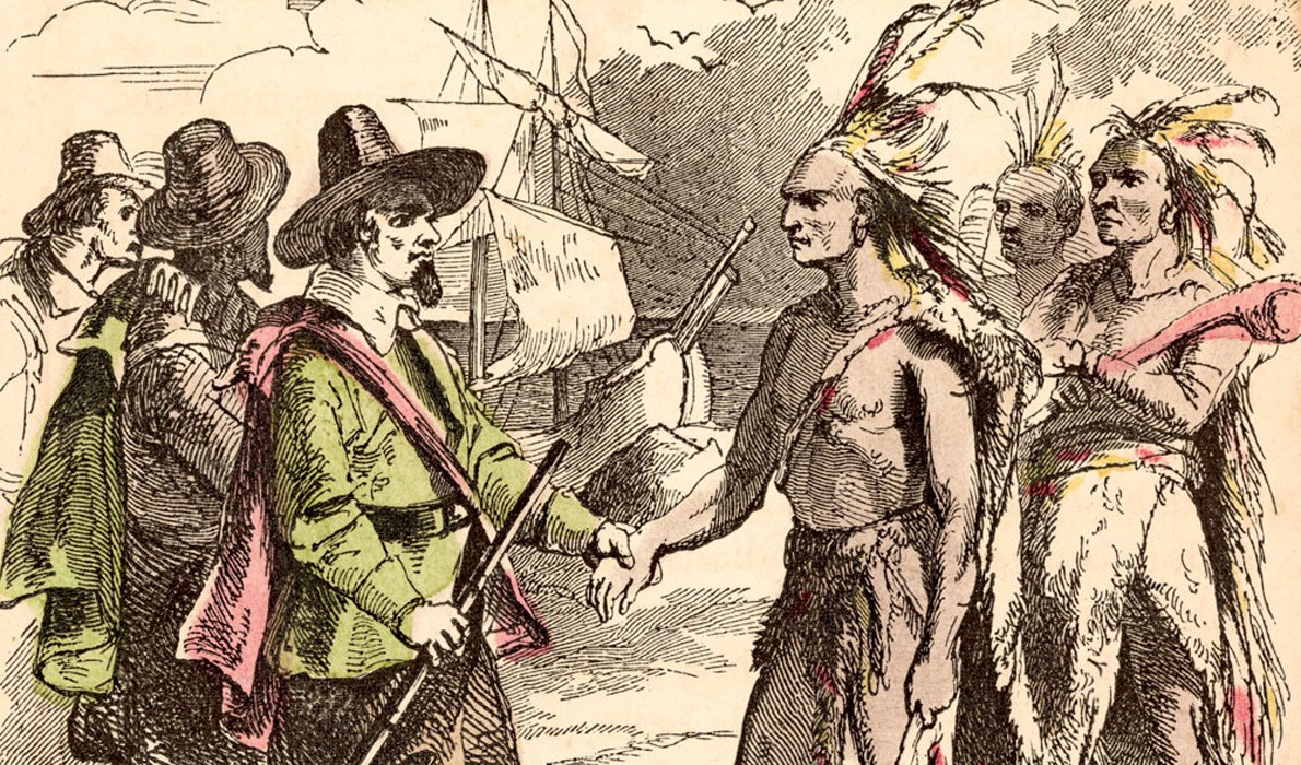 Natives greet settlers.