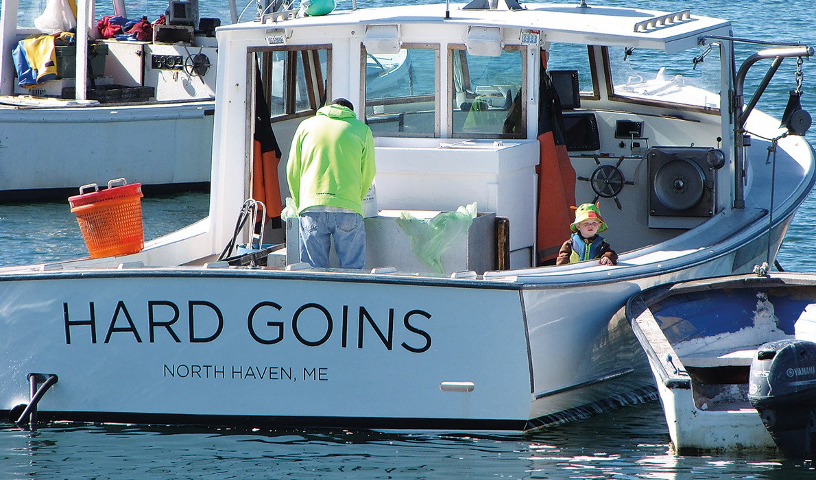 Hard Goins, a lobster boat moored in the Fox Islands Thoroughfare.