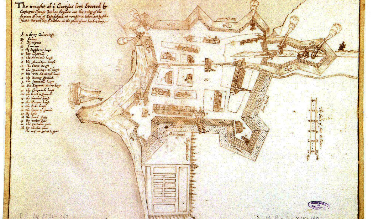 A map of Fort George at the failed Popham colony.