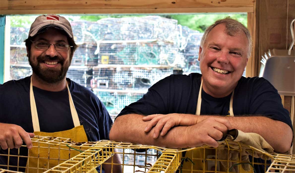 Buzz Scott (right) and colleague Matt Louis oversee the lobster trap recycling center adjacent to the Gouldsboro transfer station on behalf of the OceansWide Traps 2 Treasure project. Unlike the next-door transfer station, the facility offers lobster trap