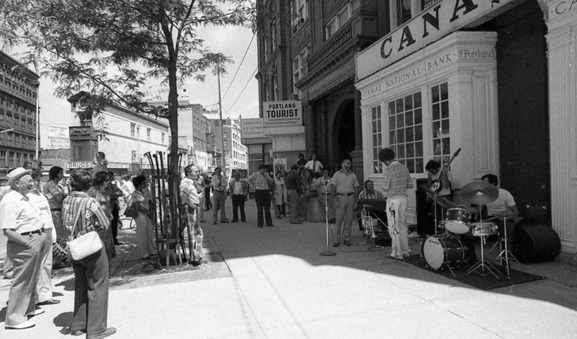 In front of the Libby building on Congress Square in the 1970s. 