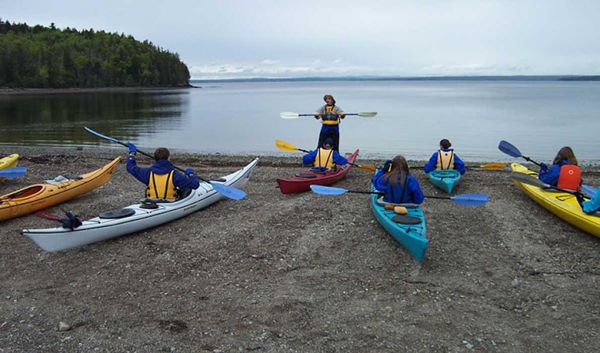 Beginner class starts on shore.