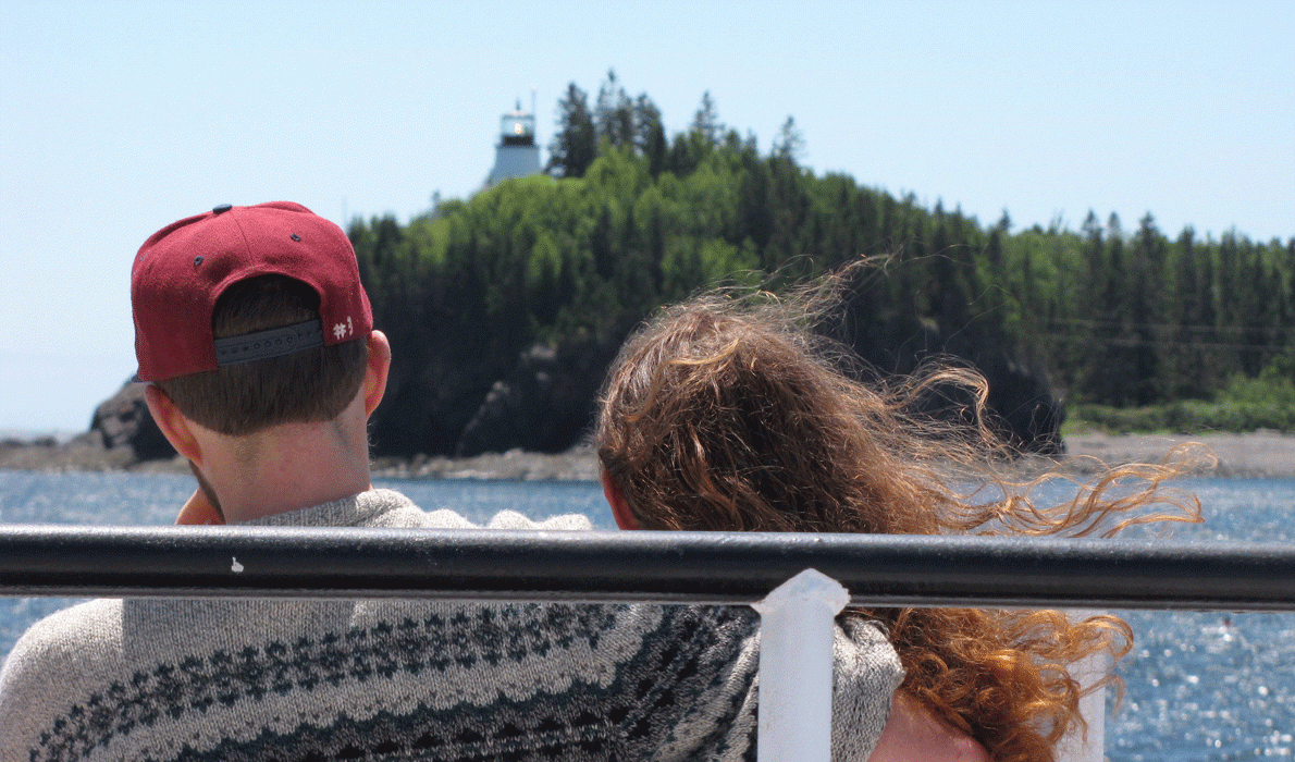 A couple ride the Maine State Ferry Service boat to Vinalaven.